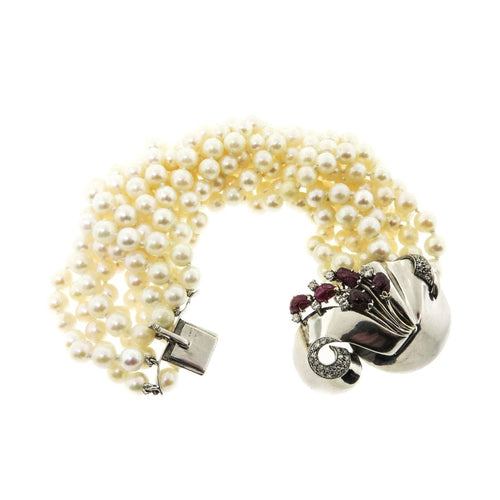 Estate Jewelry - Multistrand Cultured Pearl Bracelet | Manfredi Jewels