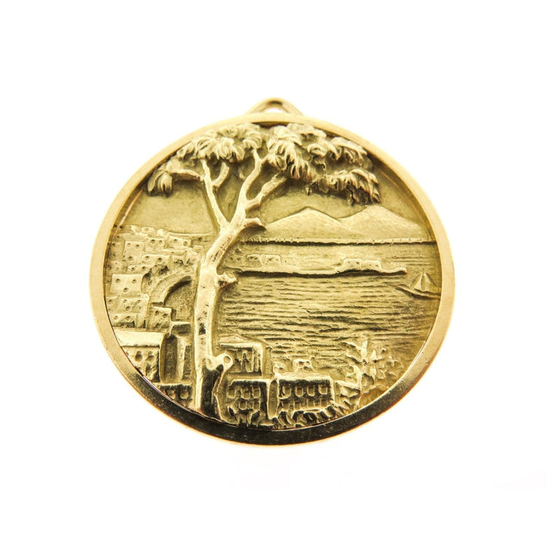 Estate Jewelry - Oak Tree Mount Vesuvius Round Yellow Gold Medal | Manfredi Jewels