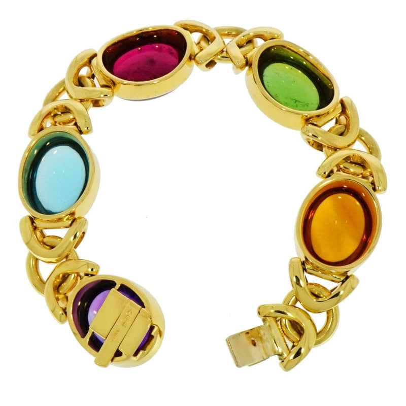 Estate Jewelry - Oval Cabochon Multi - Gems Yellow Gold Bracelet | Manfredi Jewels