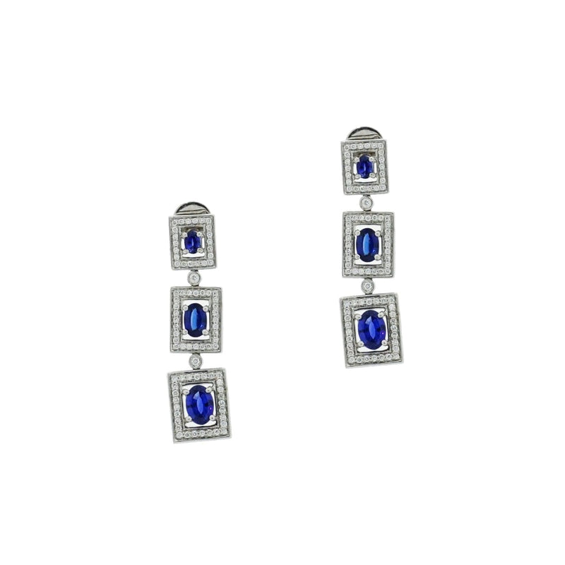 Estate Jewelry - Oval Sapphire & Diamond Drop Earrings | Manfredi Jewels