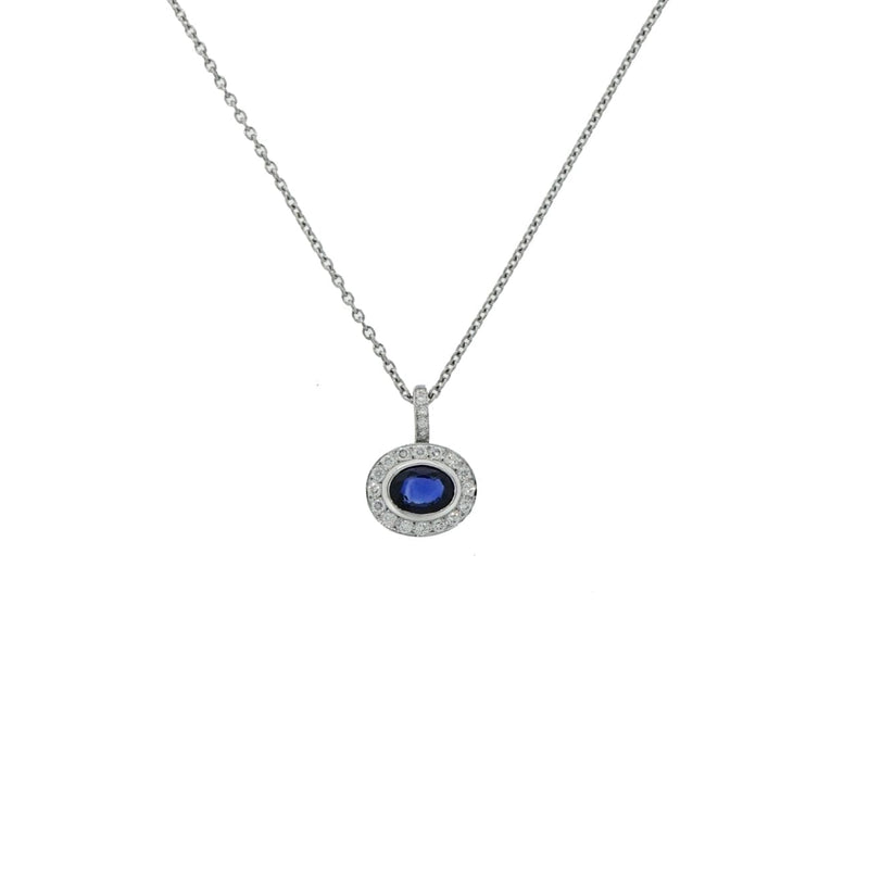 Estate Jewelry - Oval Sapphire & Diamond White Gold Pendant | Manfredi Jewels