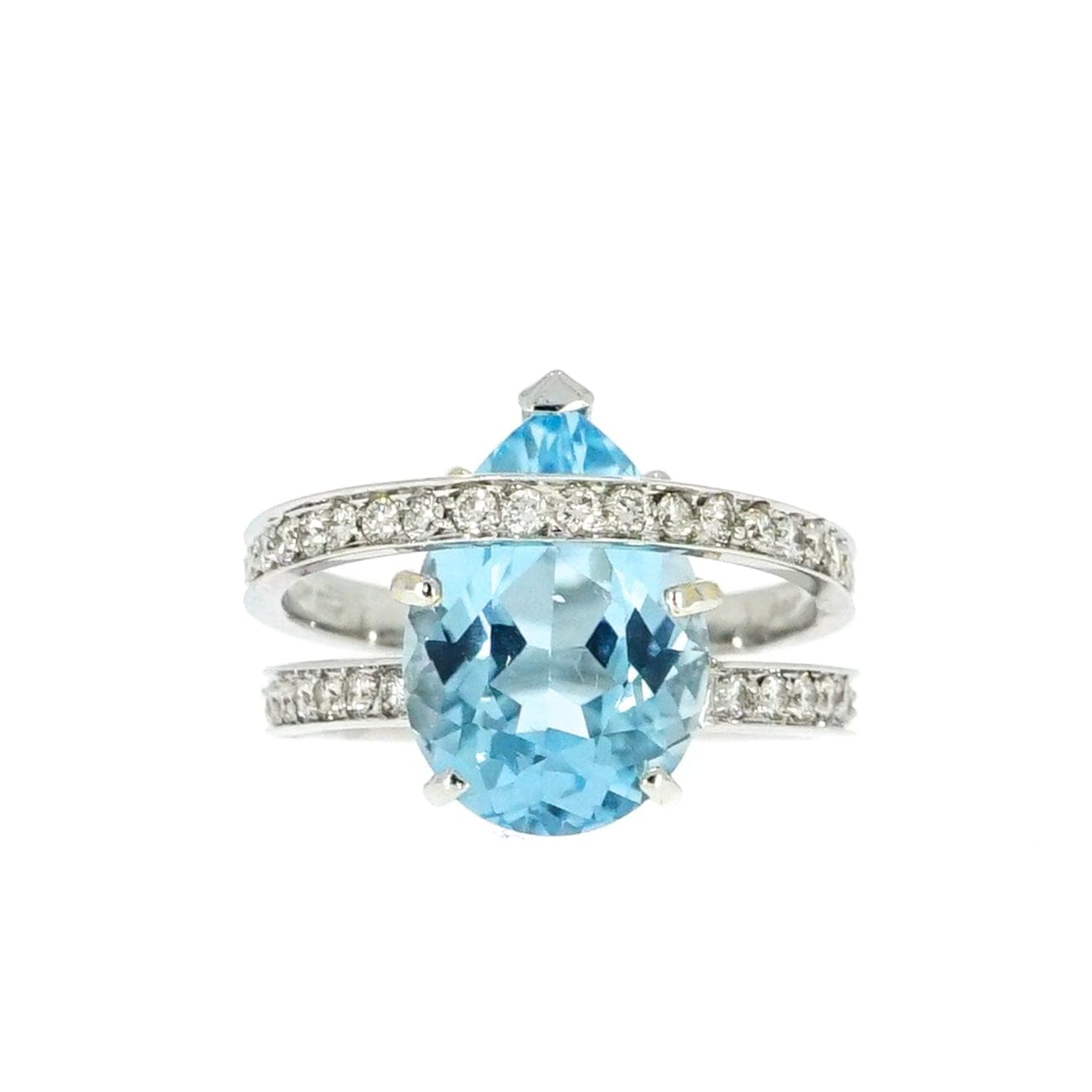 Estate Jewelry Pear Shaped Blue Topaz & Diamond Cocktail Ring - Estate ...