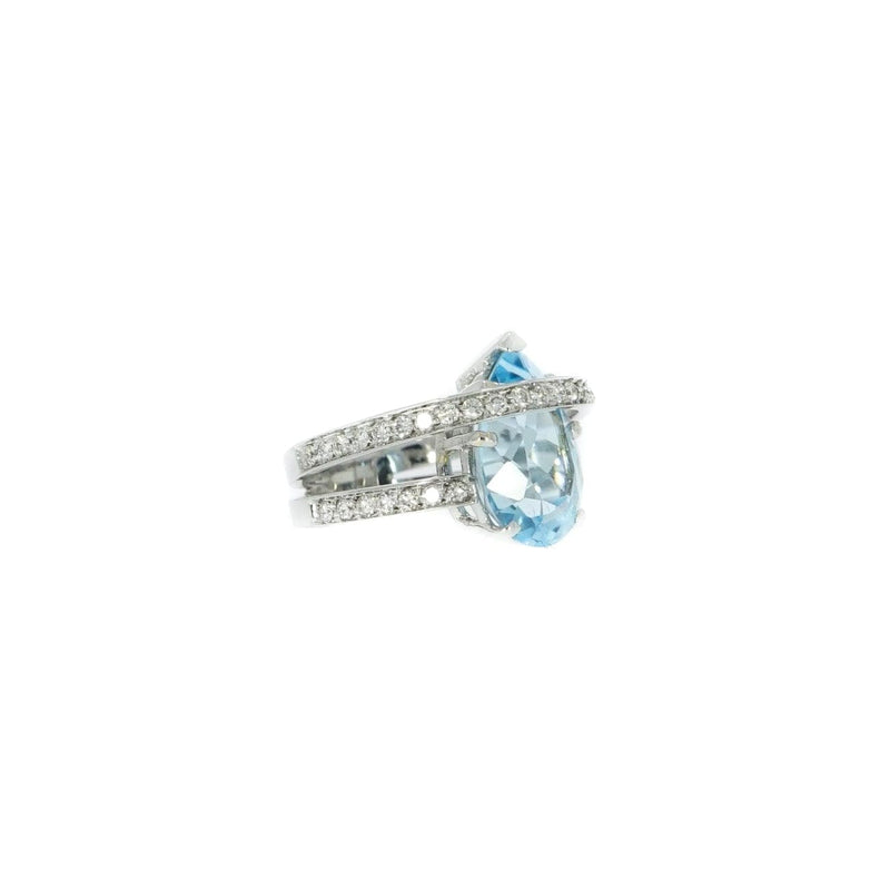 Estate Jewelry - Pear Shaped Blue Topaz & Diamond Cocktail Ring | Manfredi Jewels