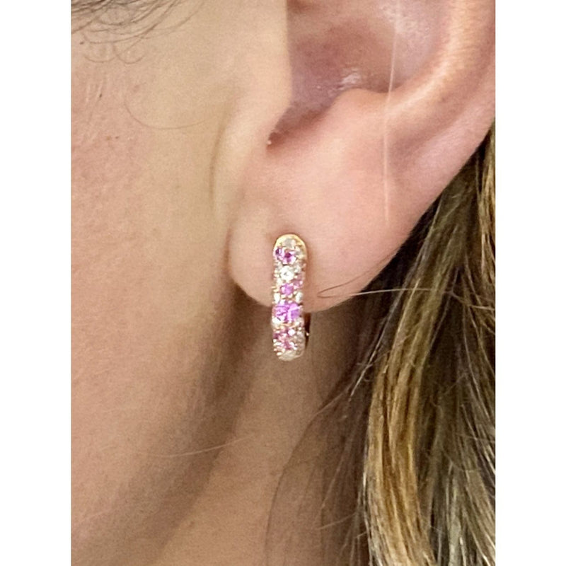 Estate Jewelry Estate Jewelry - Pink Sapphire and Diamond Rose Gold Huggie Earrings | Manfredi Jewels