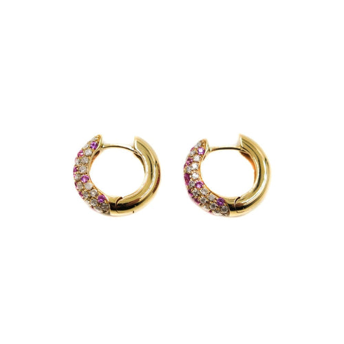 Estate Jewelry - Pink Sapphire and Diamond Rose Gold Huggie Earrings | Manfredi Jewels