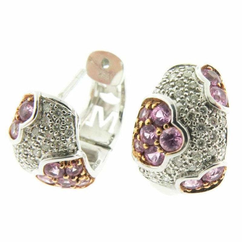 Estate Jewelry Estate Jewelry - Pink Sapphire Diamond Gold Huggie Earrings | Manfredi Jewels