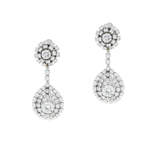 Estate Jewelry - Platinum Diamond cluster Drop Chandelier Earrings | Manfredi Jewels