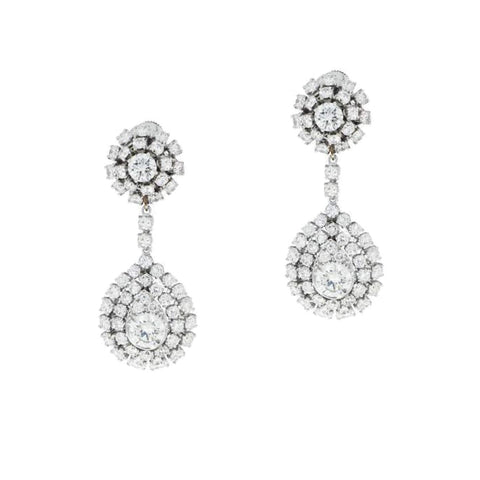 Platinum Diamond cluster Drop Chandelier Earrings