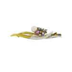 Estate Jewelry Estate Jewelry - Platinum & Gold Floral Inspired Cultured Pearl Brooch | Manfredi Jewels