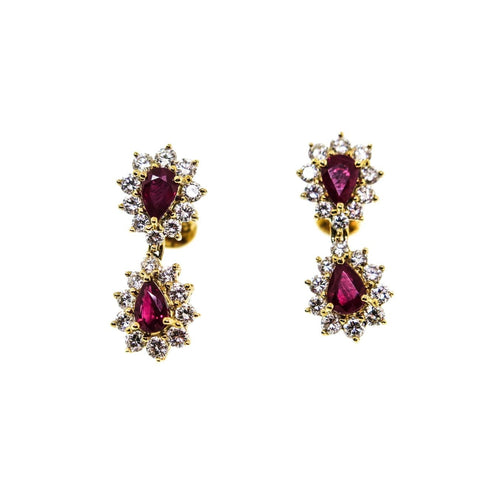 Ruby & Diamond Yellow Gold Drop Earrings