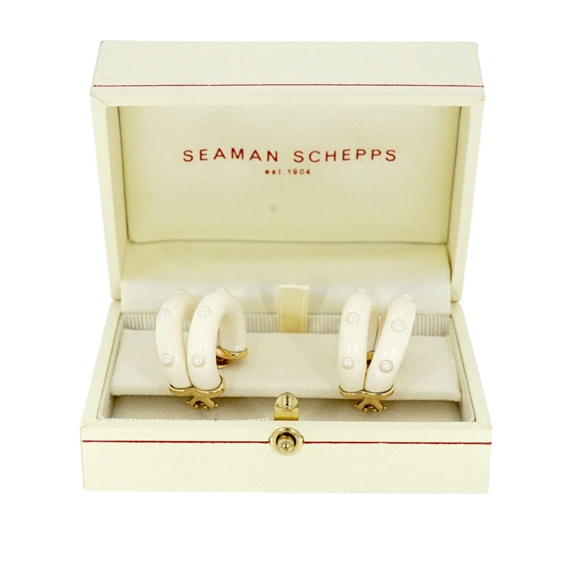 Estate Jewelry - Seaman Schepps Mamoth with Pearls accent Yellow Gold Earrings | Manfredi Jewels