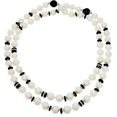 Estate Jewelry - Seaman Schepps White Cultured Pearl Necklace with Onyx | Manfredi Jewels