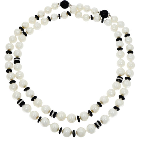 Seaman Schepps White Cultured Pearl Necklace with Onyx