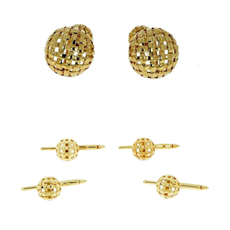 Estate Jewelry - Tiffany & Co. Yellow Gold Vannerie Cufflinks Studs Dress Set | Manfredi Jewels