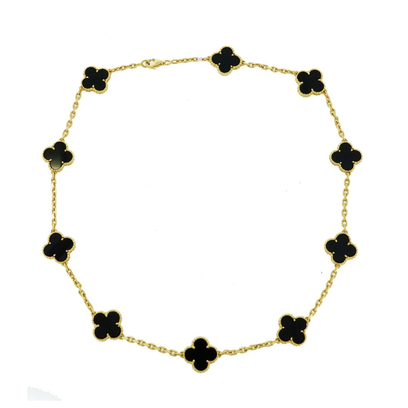 Estate Jewelry - Van Cleef & Arpels Alhambra Onyx Yellow Gold Necklace | Manfredi Jewels