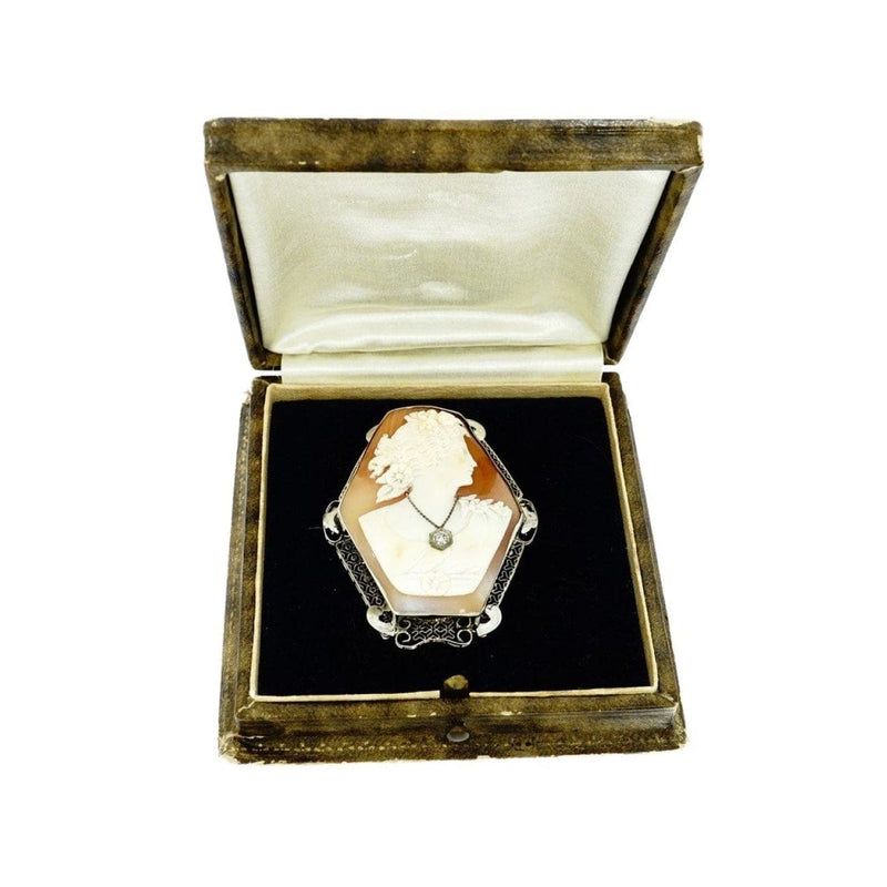 Estate Jewelry - Vintage Cameo White Gold Brooch | Manfredi Jewels