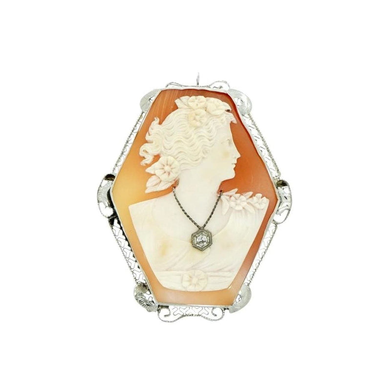 Estate Jewelry - Vintage Cameo White Gold Brooch | Manfredi Jewels