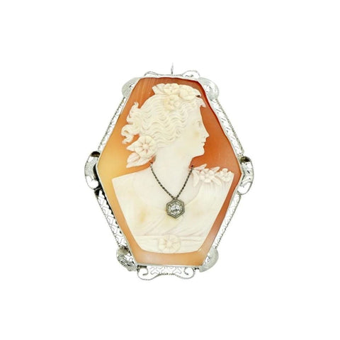 Vintage Cameo White Gold Brooch