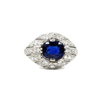 Estate Jewelry - Vintage White Gold Oval Blue Sapphire | Manfredi Jewels