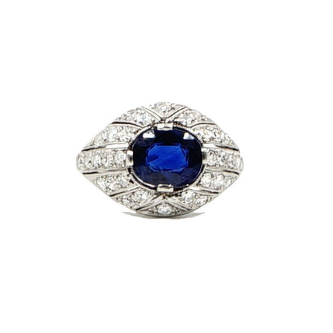Vintage White Gold Oval Blue Sapphire