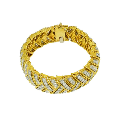 Estate Jewelry - Yellow Gold Diamond Herringbone Bracelet | Manfredi Jewels