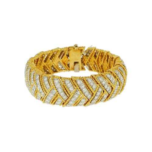 Estate Jewelry - Yellow Gold Diamond Herringbone Bracelet | Manfredi Jewels