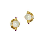 Estate Jewelry - Yellow Gold Mabe Pearl with Diamond and Ruby Earrings | Manfredi Jewels