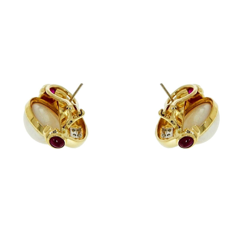 Estate Jewelry - Yellow Gold Mabe Pearl with Diamond and Ruby Earrings | Manfredi Jewels