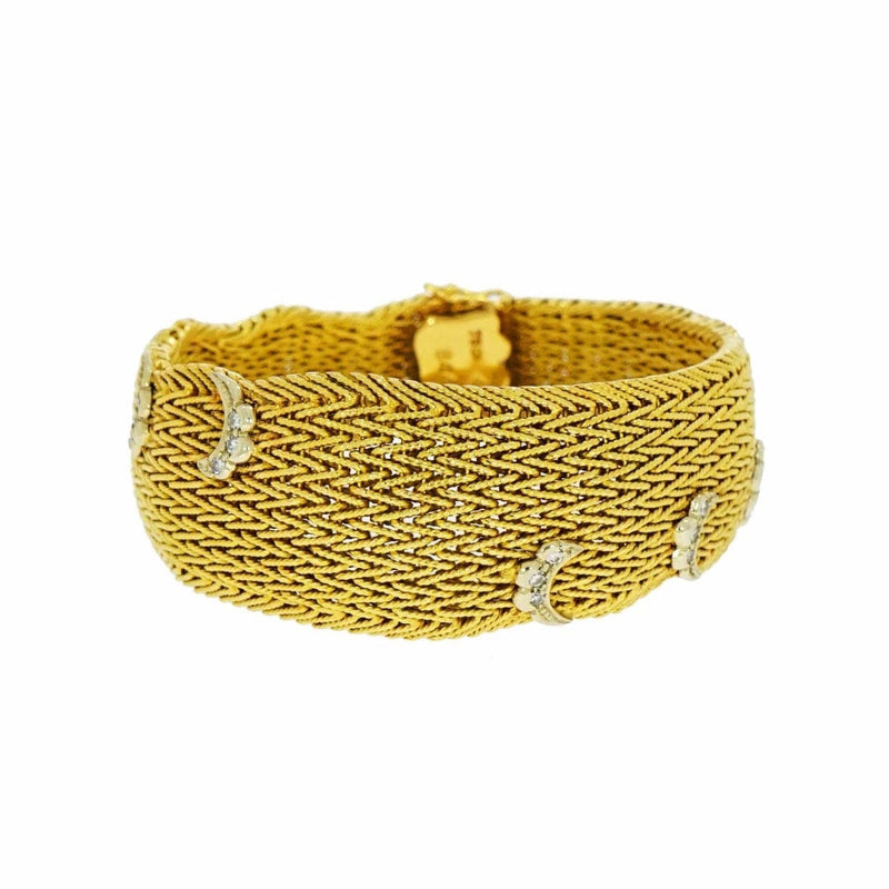 Estate Jewelry Estate Jewelry - Yellow Gold Mesh Bracelet with Diamond Swirls | Manfredi Jewels