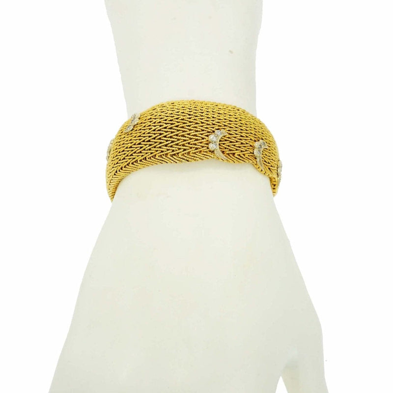 Estate Jewelry Estate Jewelry - Yellow Gold Mesh Bracelet with Diamond Swirls | Manfredi Jewels