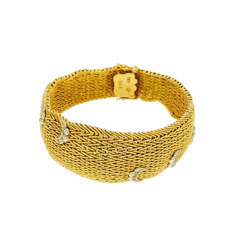Yellow Gold Mesh Bracelet with Diamond Swirls