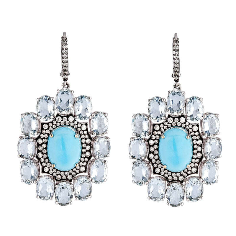 Etho Maria Jewelry - 18K White Gold Dangling blue topaz and turquoise earrings | Manfredi Jewels