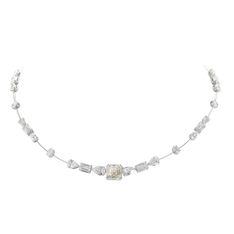 18k White Gold Multi Cut Diamond Necklace