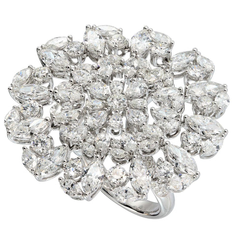 18K White Gold Multi-Shape Diamonds Round Cocktail Ring