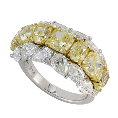 18K White Gold Oval and Cushion Yellow Diamond Ring