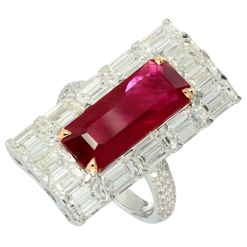 Etho Maria Jewelry - 18K White Gold Ruby and Emerald cut Baguettes Ring | Manfredi Jewels