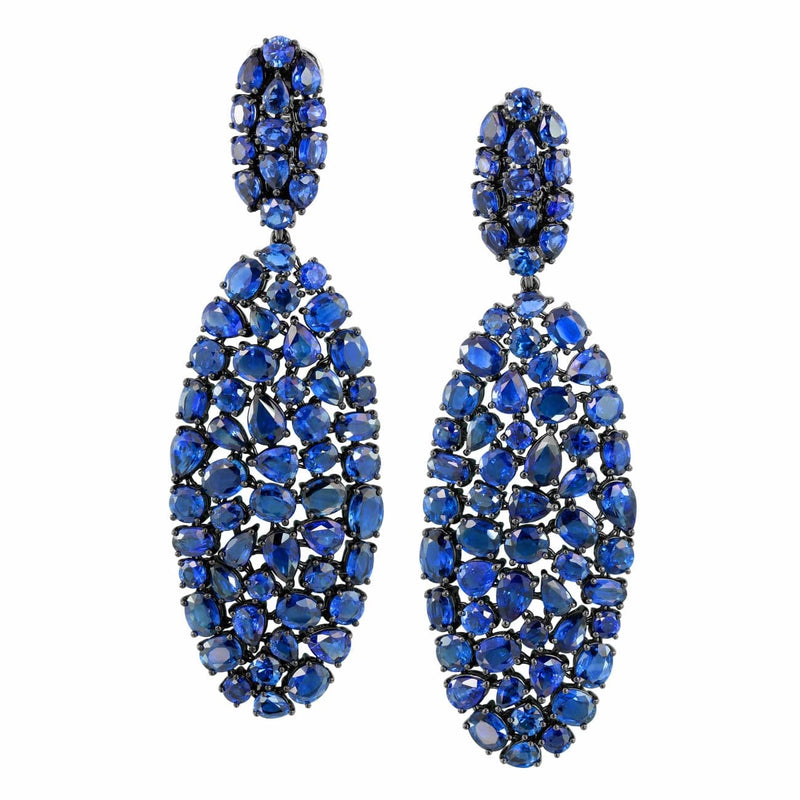 Etho Maria Jewelry - 18k White Gold Sapphire Cluster Drop Earrings | Manfredi Jewels