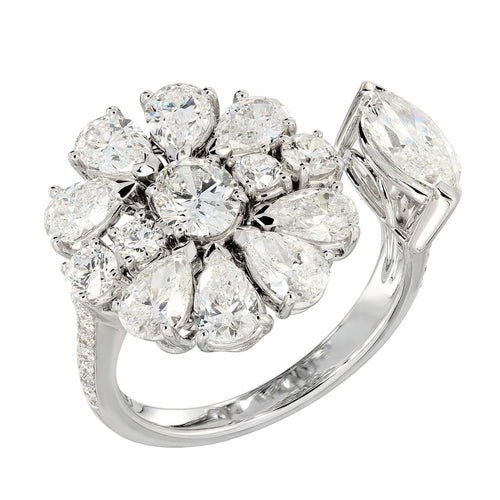 Etho Maria Jewelry - 18K White Gold Split Diamond Flower Ring With A Marquis On The Side | Manfredi Jewels