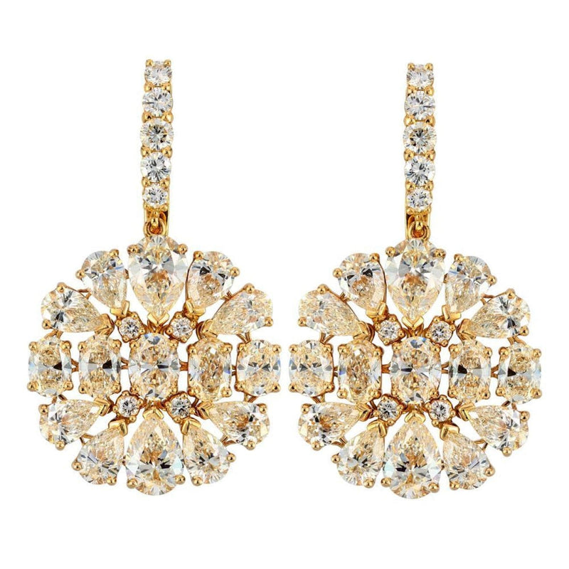 Etho Maria Jewelry - 18K Yellow Gold Cluster Of Diamonds Dangling Earrings | Manfredi Jewels