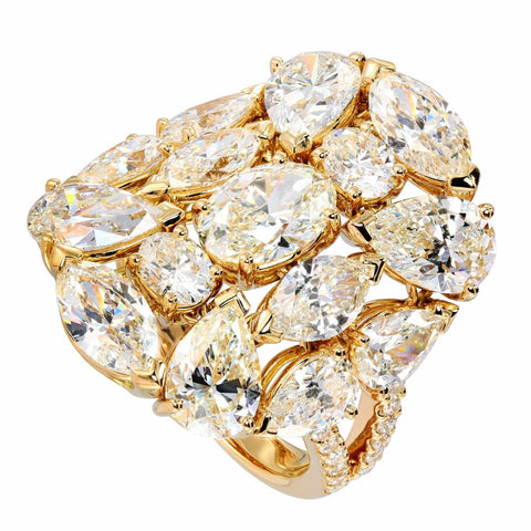 18K Yellow Gold Cluster Of Multi Shape Diamond Ring