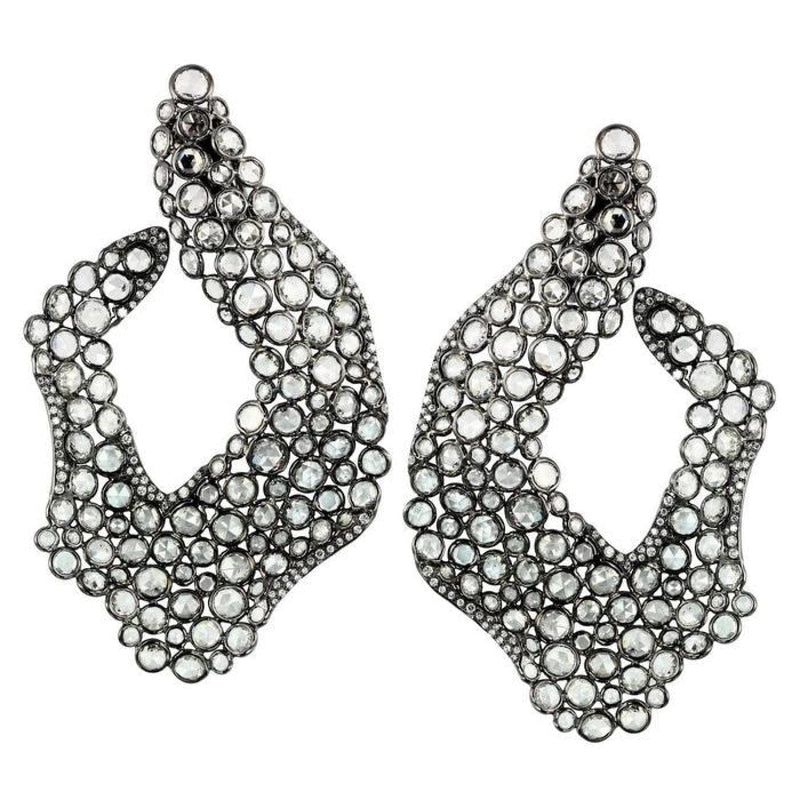 Etho Maria Jewelry - Black rodhium diamond lace earrings | Manfredi Jewels
