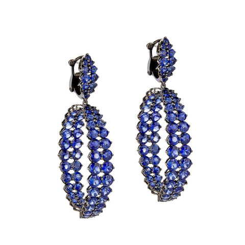 Blackened blue sapphire dangling earrings