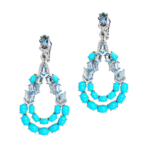 Blue topaz and turquoise chandelier earrings