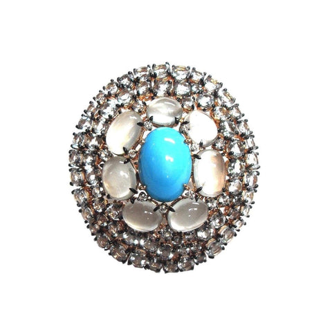 Turquoise aquamarine and diamond ring