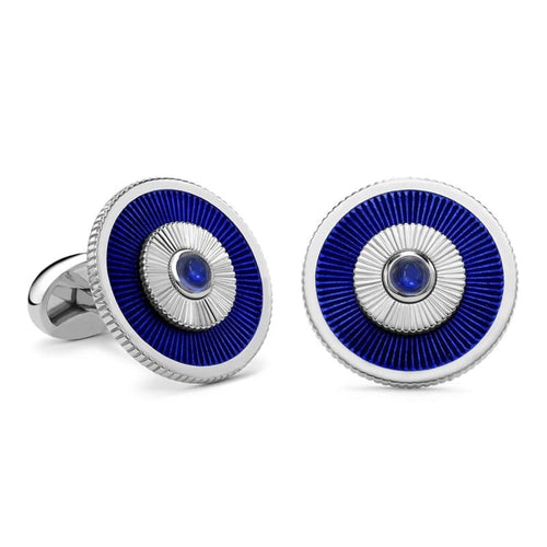 Fabergé Accessories - 18K White Gold Blue Sapphire Cufflinks With Guilloché Enamel | Manfredi Jewels