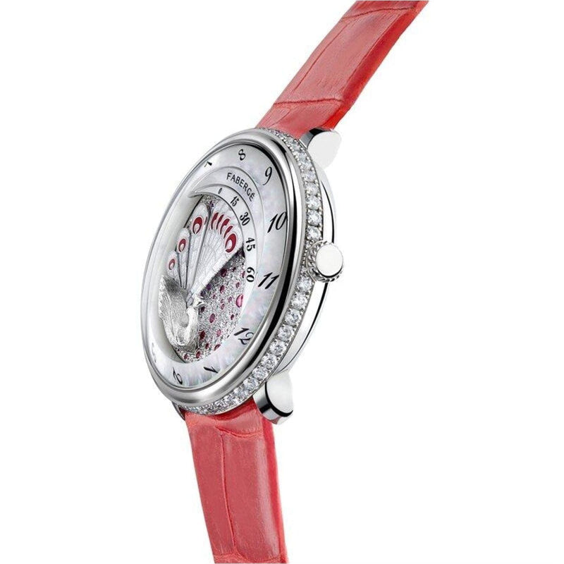 Fabergé Watches - Compliquée Peacock Red Diamond Platinum & Ruby Ladies Watch | Manfredi Jewels