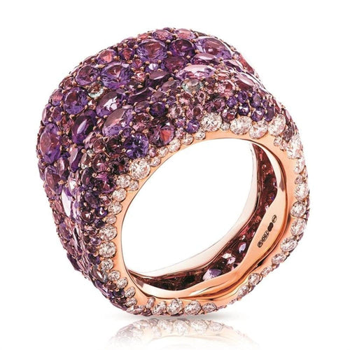 Fabergé Jewelry - Emotion 18K Rose Gold White Diamond & Purple Gemstone Encrusted Chunky Ring | Manfredi Jewels