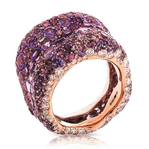 Emotion 18K Rose Gold White Diamond & Purple Gemstone Encrusted Chunky Ring