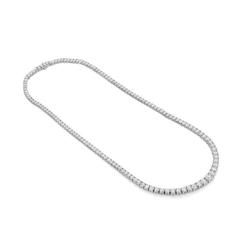 14K White Gold Graduated 4 Prongs Riviere Necklace 18"