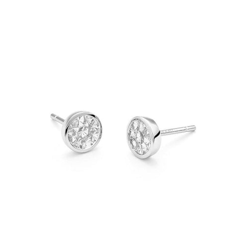 Facet Barcelona Jewelry - 14K WHITE GOLD INVISIBLE BEZEL SET EARRINGS | Manfredi Jewels